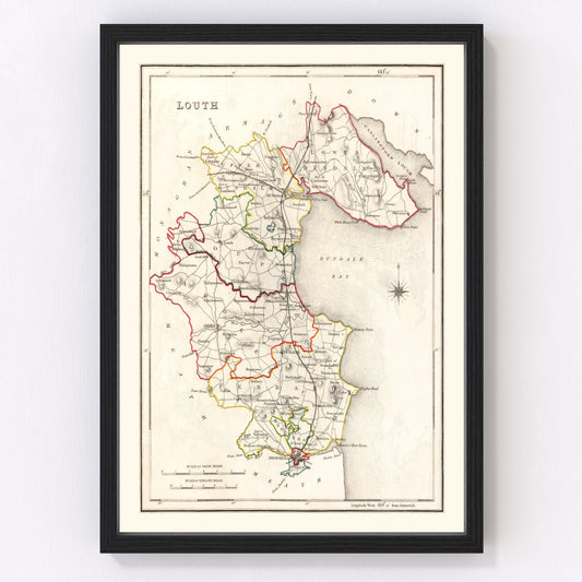 Vintage map of Louth County, Ireland, 1846