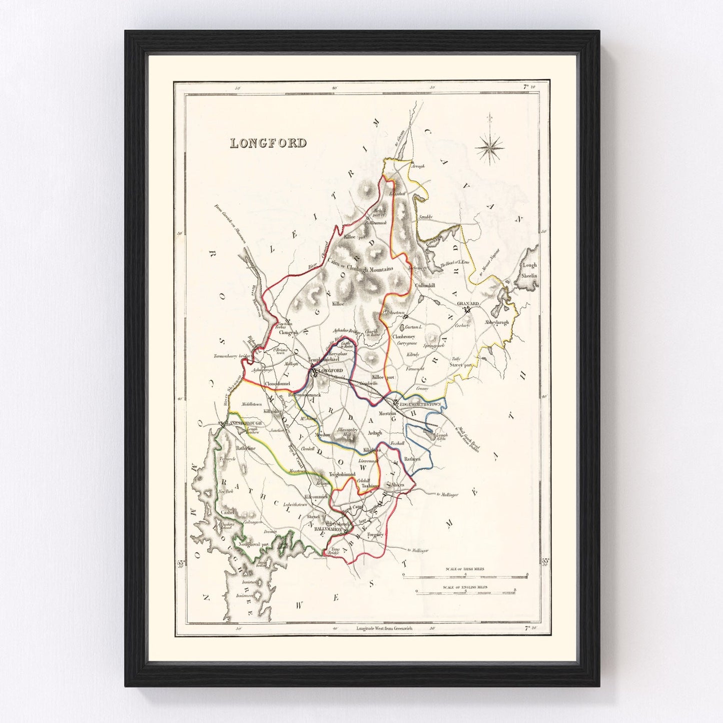 vintage map of Longford County, Ireland, 1846