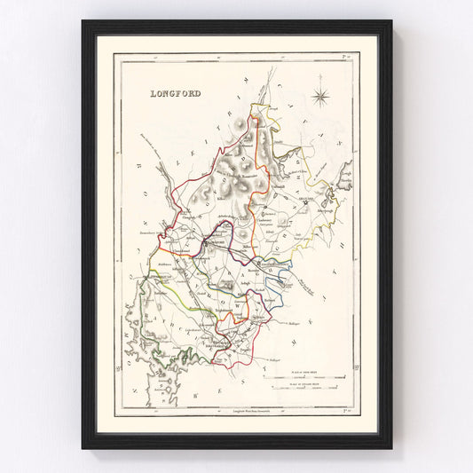 vintage map of Longford County, Ireland, 1846