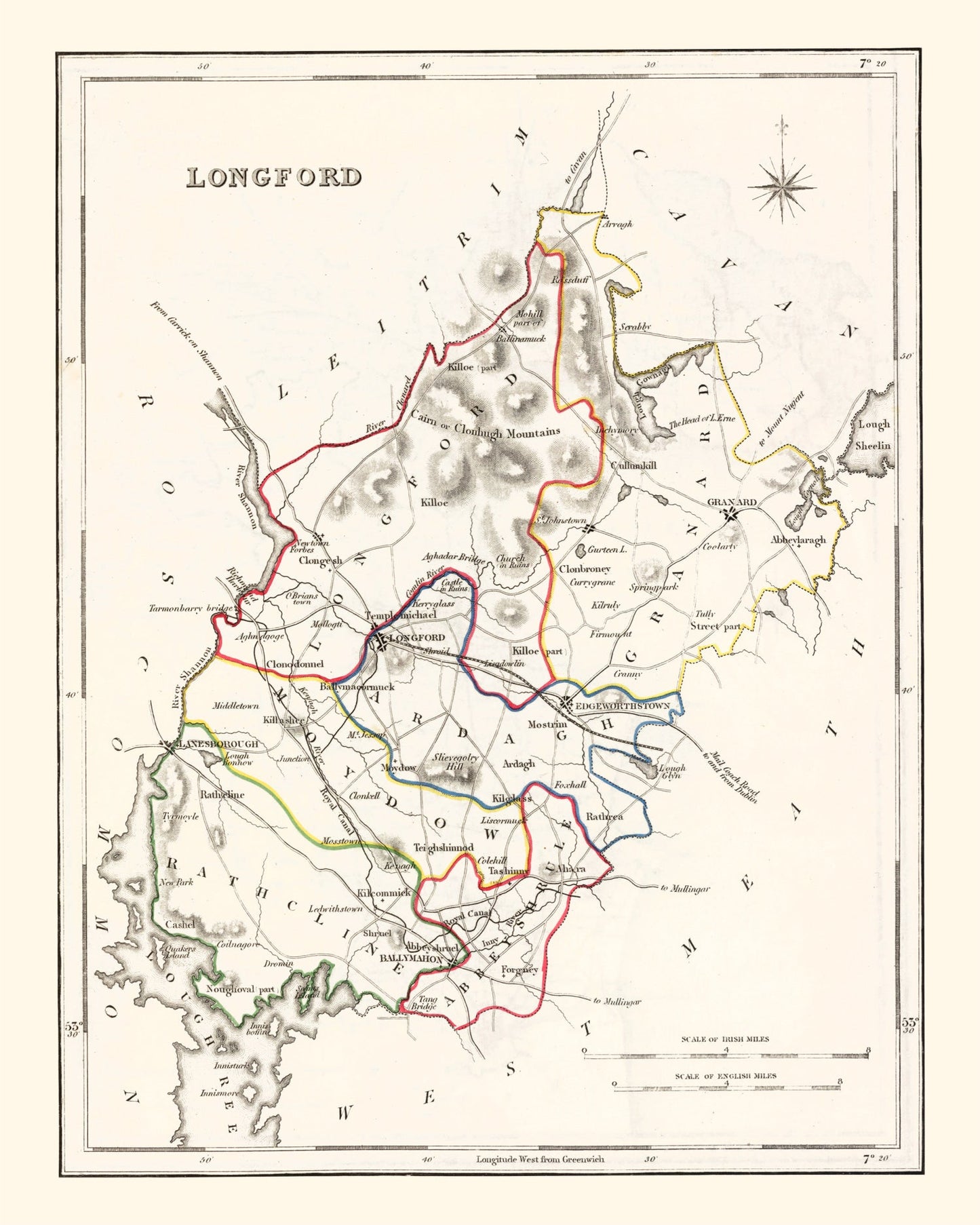 Vintage Map of Longford County, Ireland, 1846