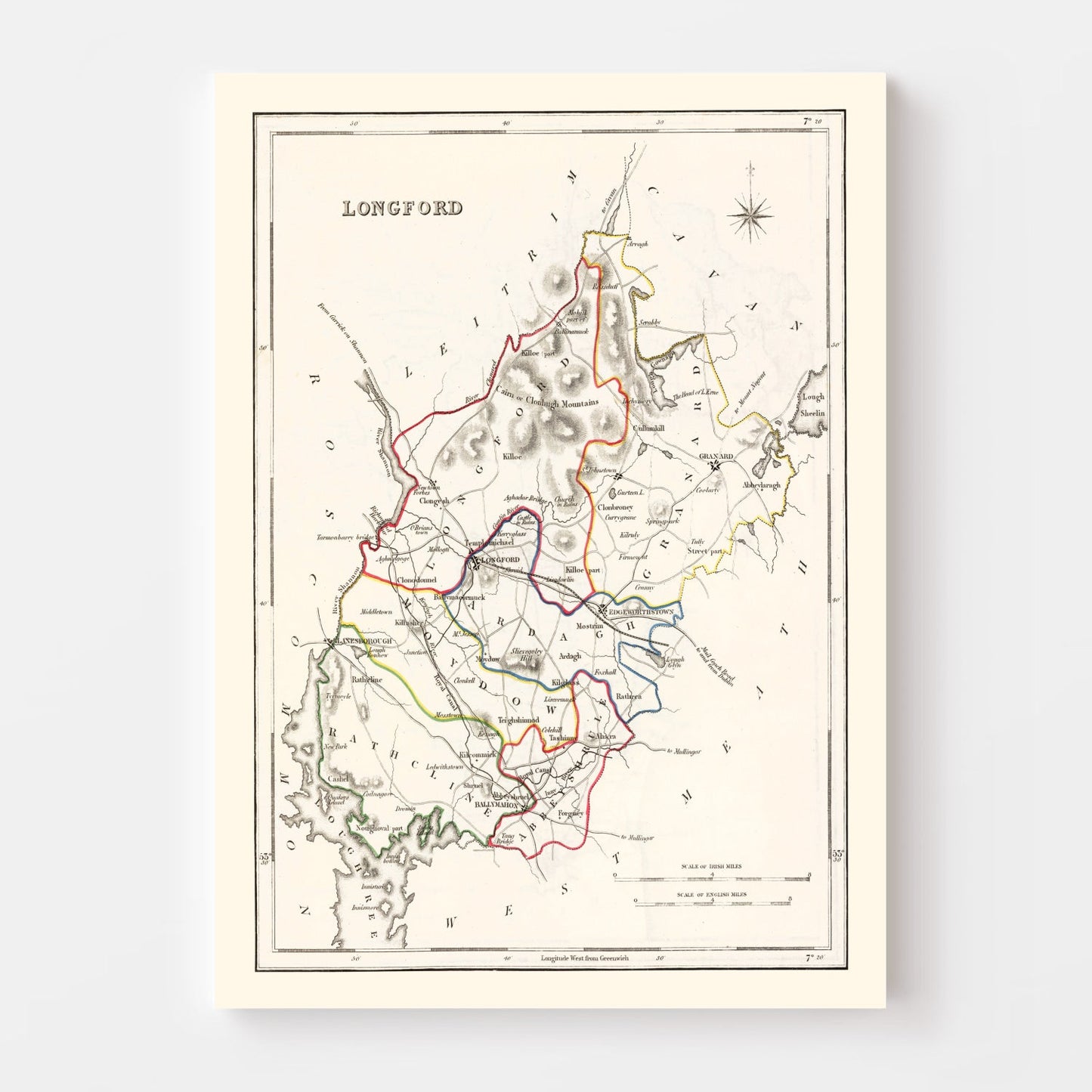Vintage Map of Longford County, Ireland, 1846