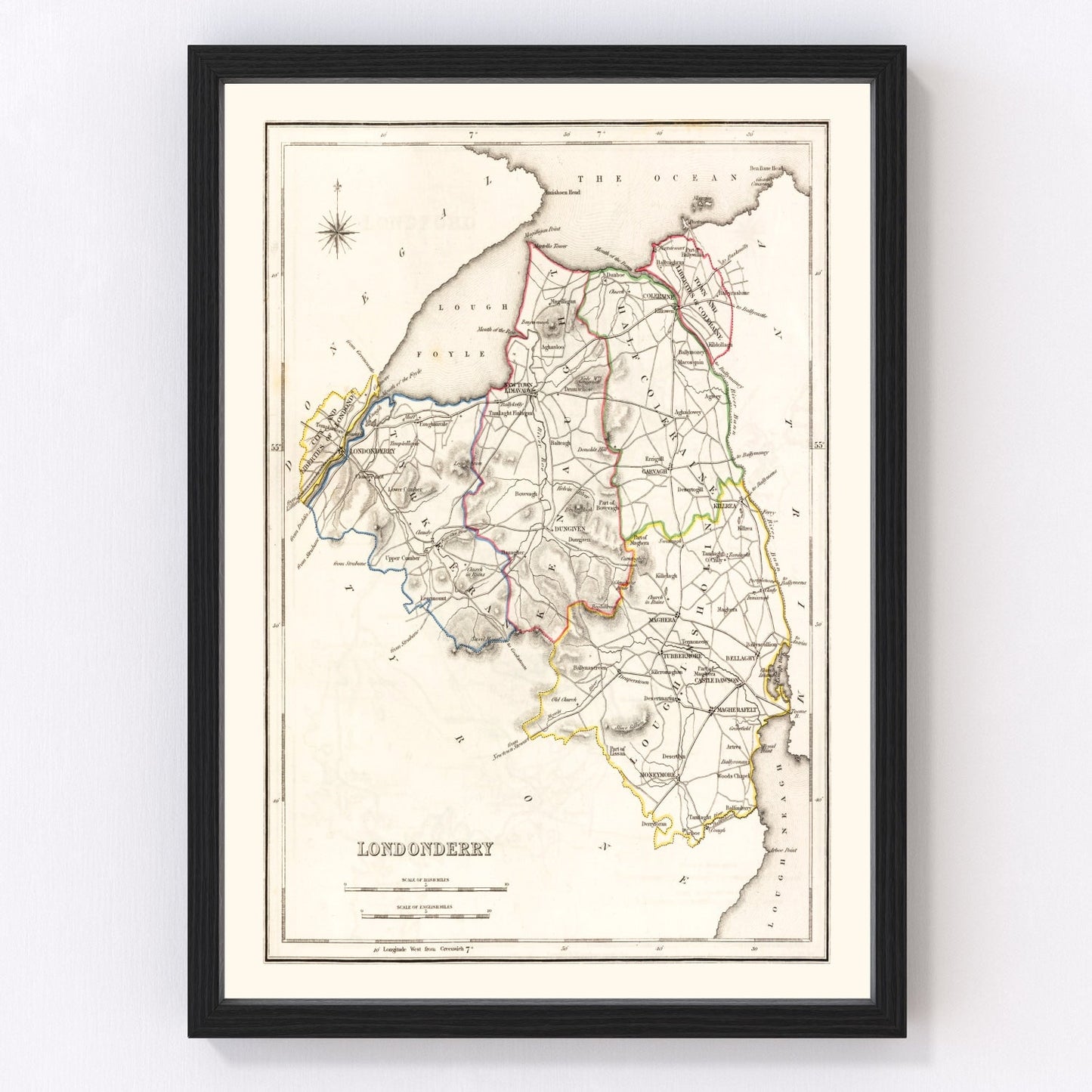 vintage map of Londonderry County, Ireland, 1846