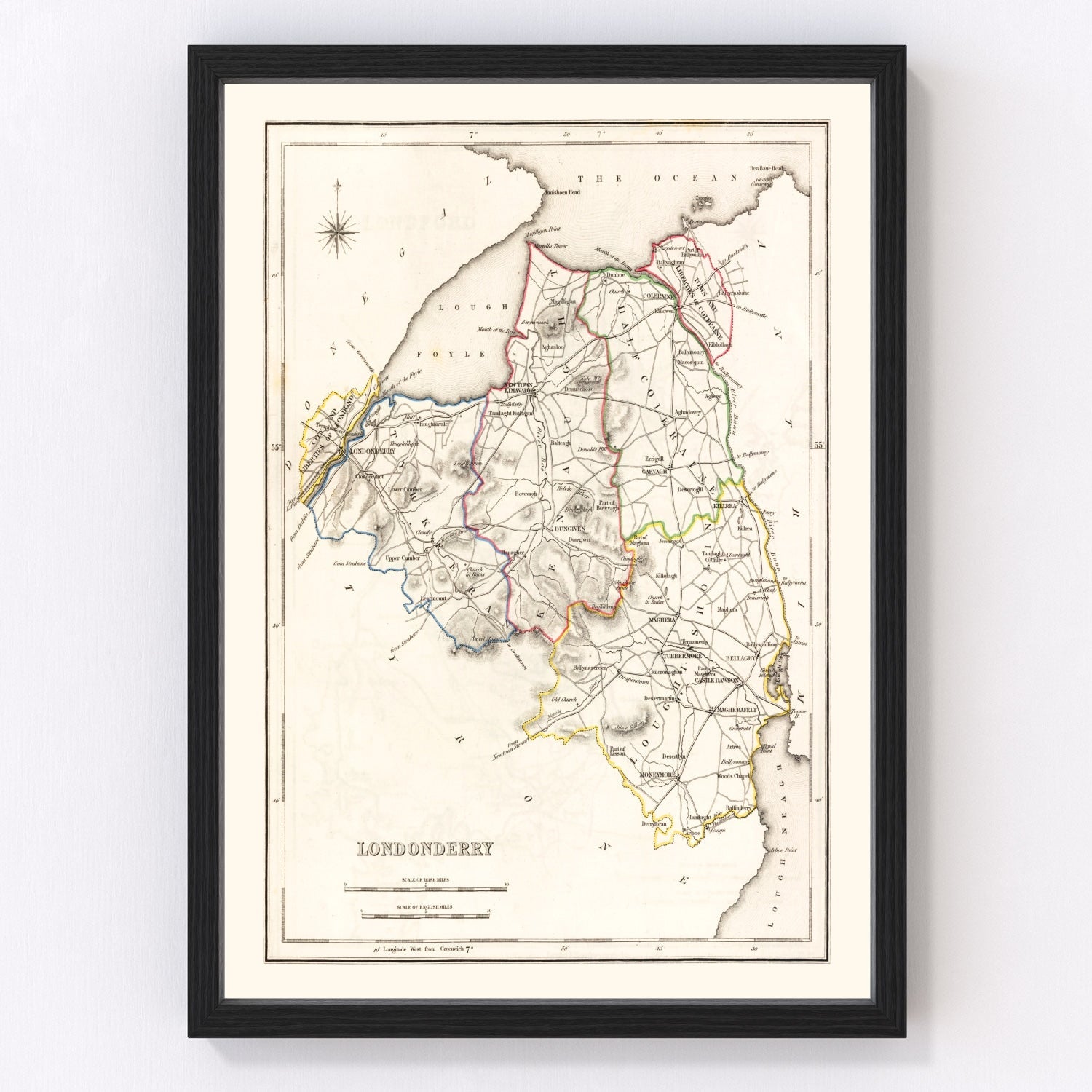vintage map of Londonderry County, Ireland, 1846