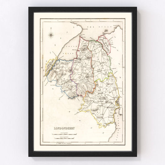 vintage map of Londonderry County, Ireland, 1846