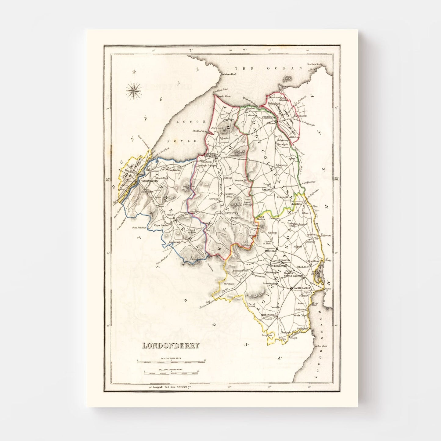 Vintage Map of Londonderry County, Ireland, 1846