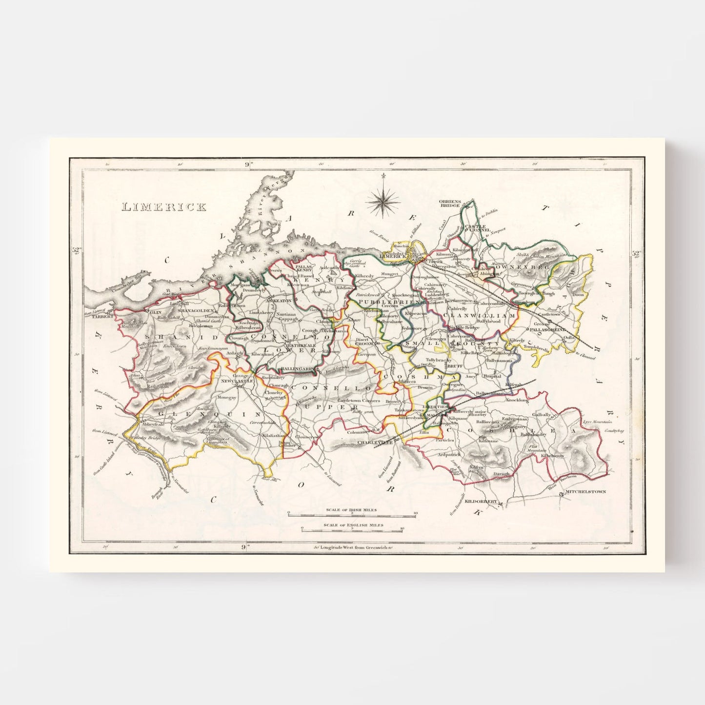 Vintage Map of Limerick County, Ireland, 1846