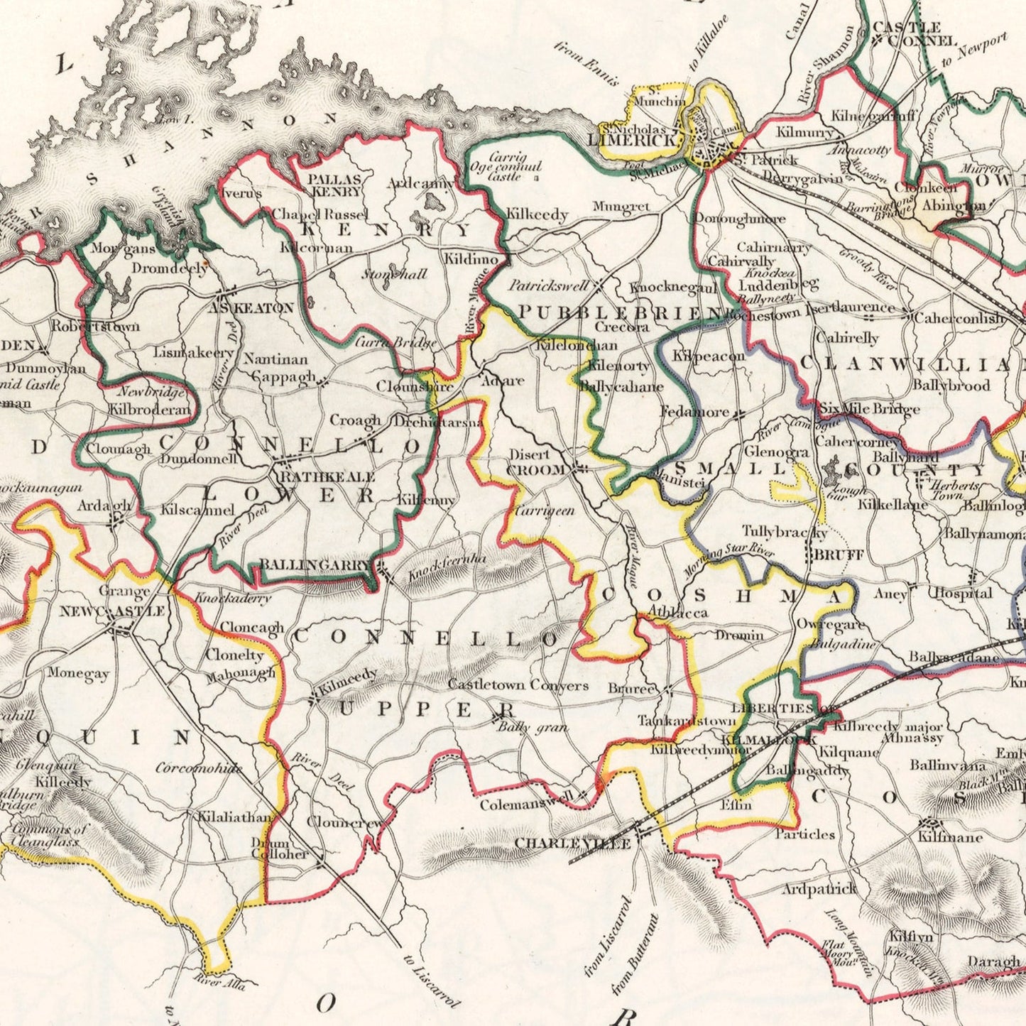 Vintage Map of Limerick County, Ireland, 1846