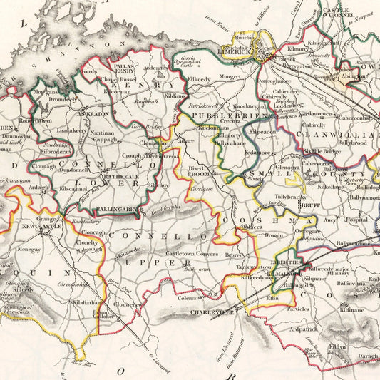 Vintage Map of Limerick County, Ireland, 1846