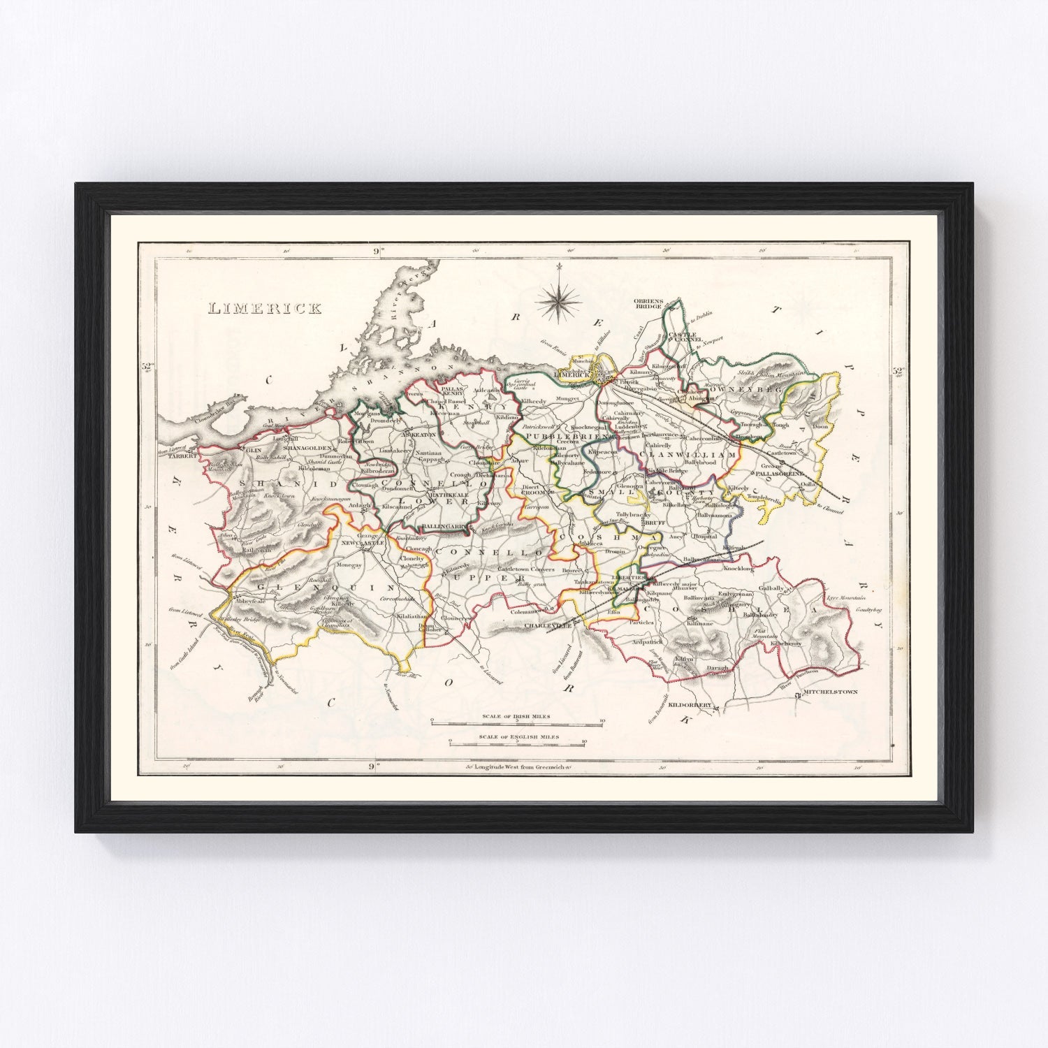 Vintage map of Limerick County, Ireland, 1846