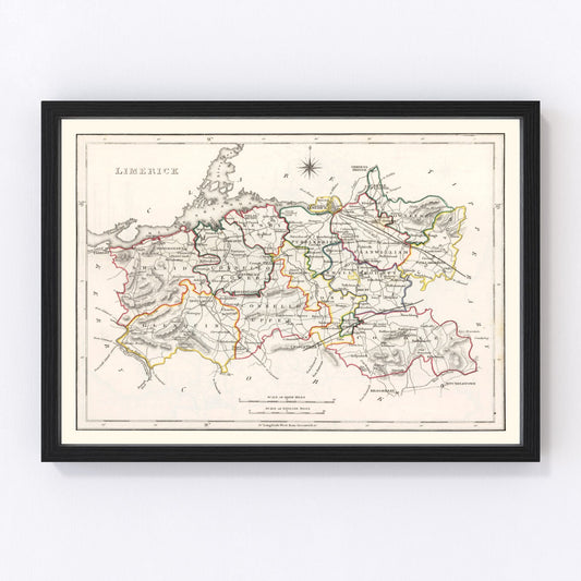 Vintage map of Limerick County, Ireland, 1846