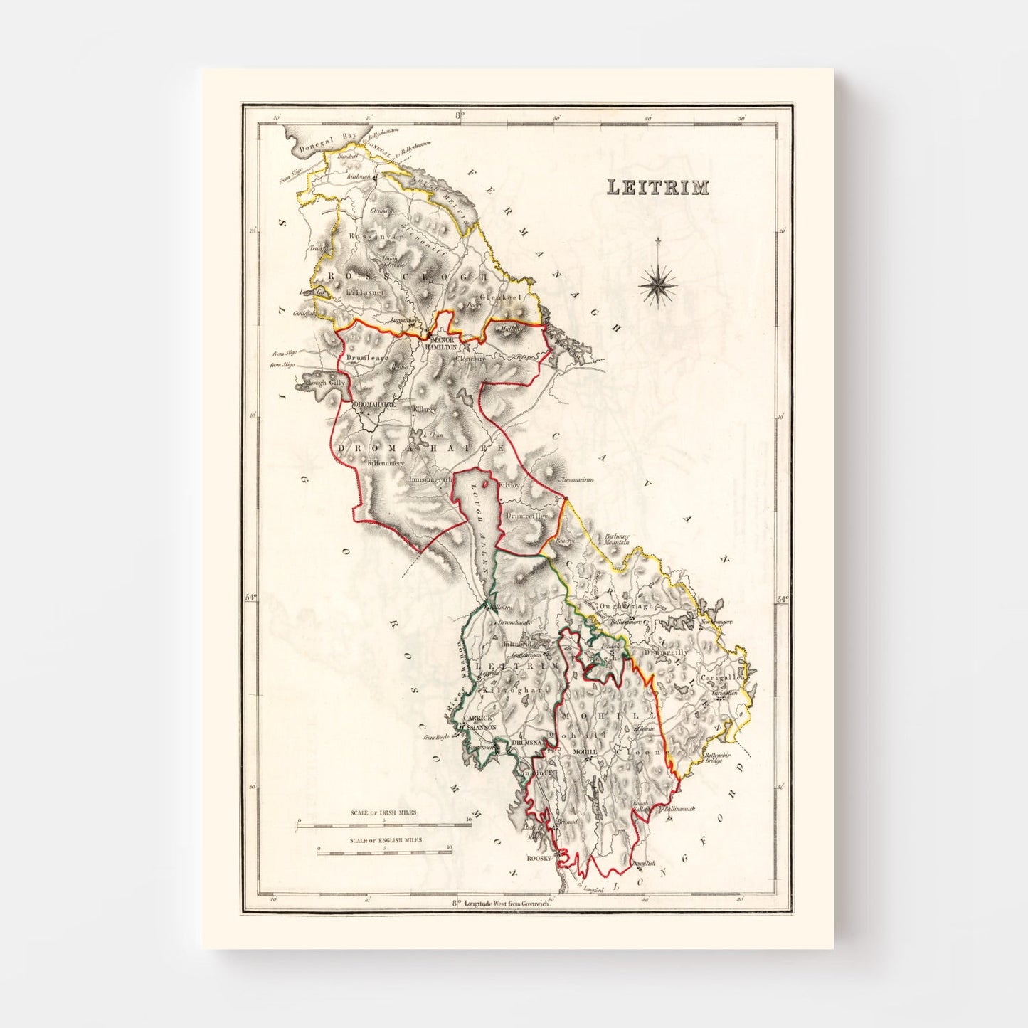 Vintage Map of Leitrim County, Ireland, 1846