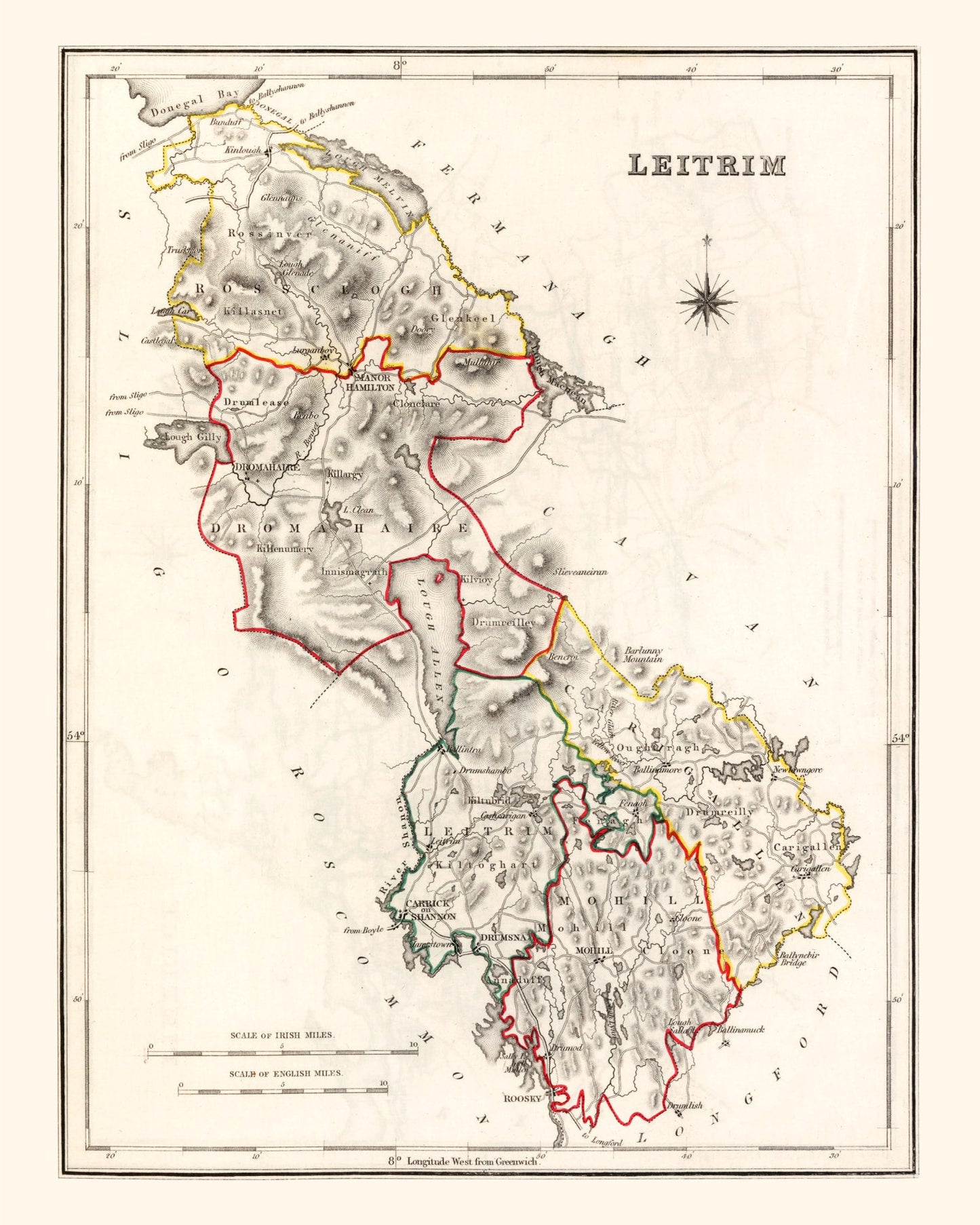 Vintage Map of Leitrim County, Ireland, 1846