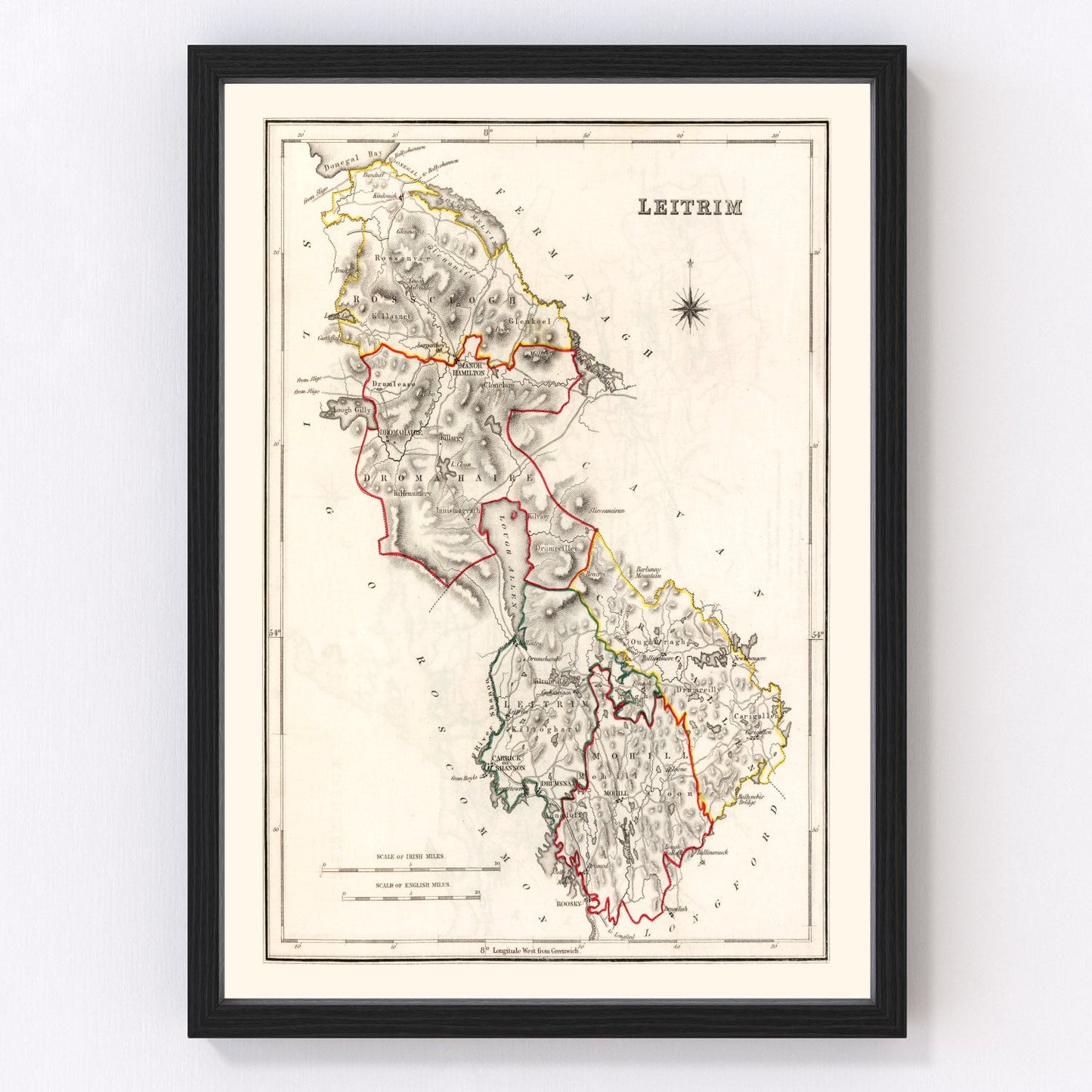 Vintage map of Leitrim County, Ireland, 1846