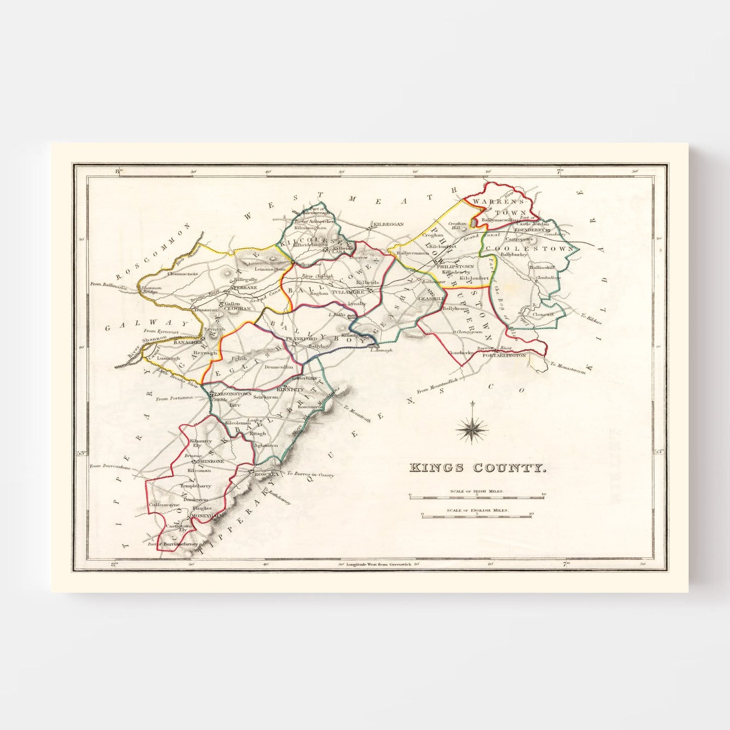 Vintage Map of Kings County, Ireland, 1846