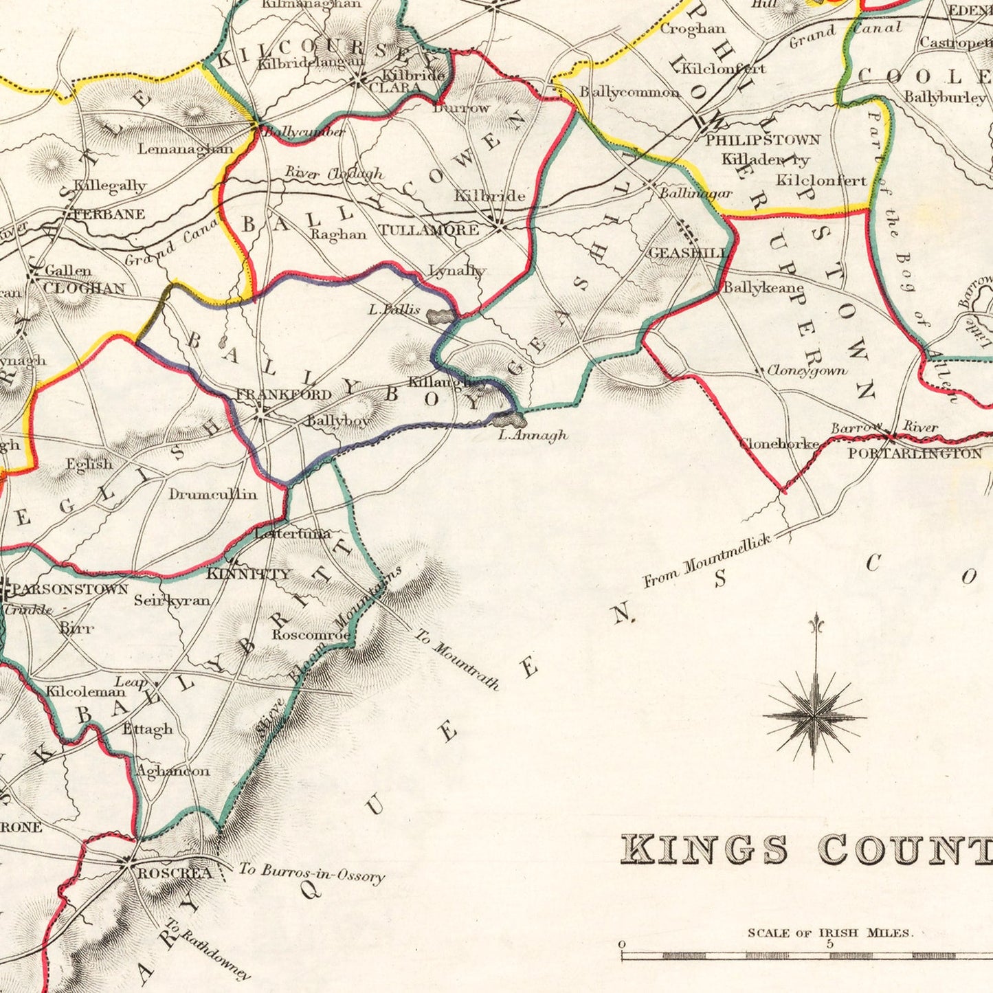 Vintage Map of Kings County, Ireland, 1846
