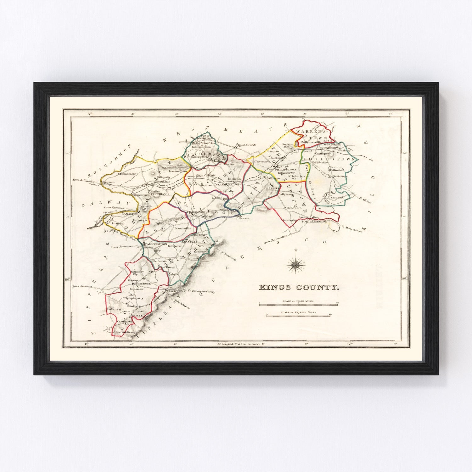 vintage map of Kings County, Ireland, 1846