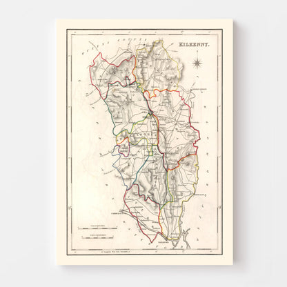 Vintage Map of Kilkenny County, Ireland, 1846