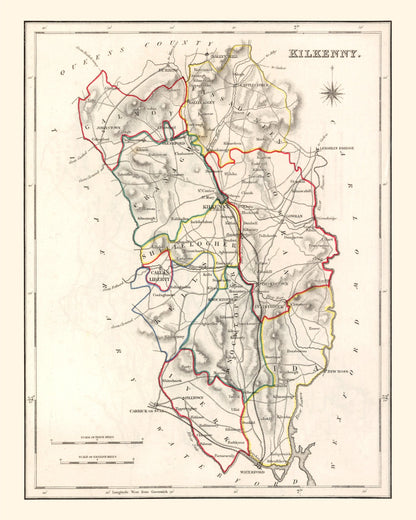 Vintage Map of Kilkenny County, Ireland, 1846