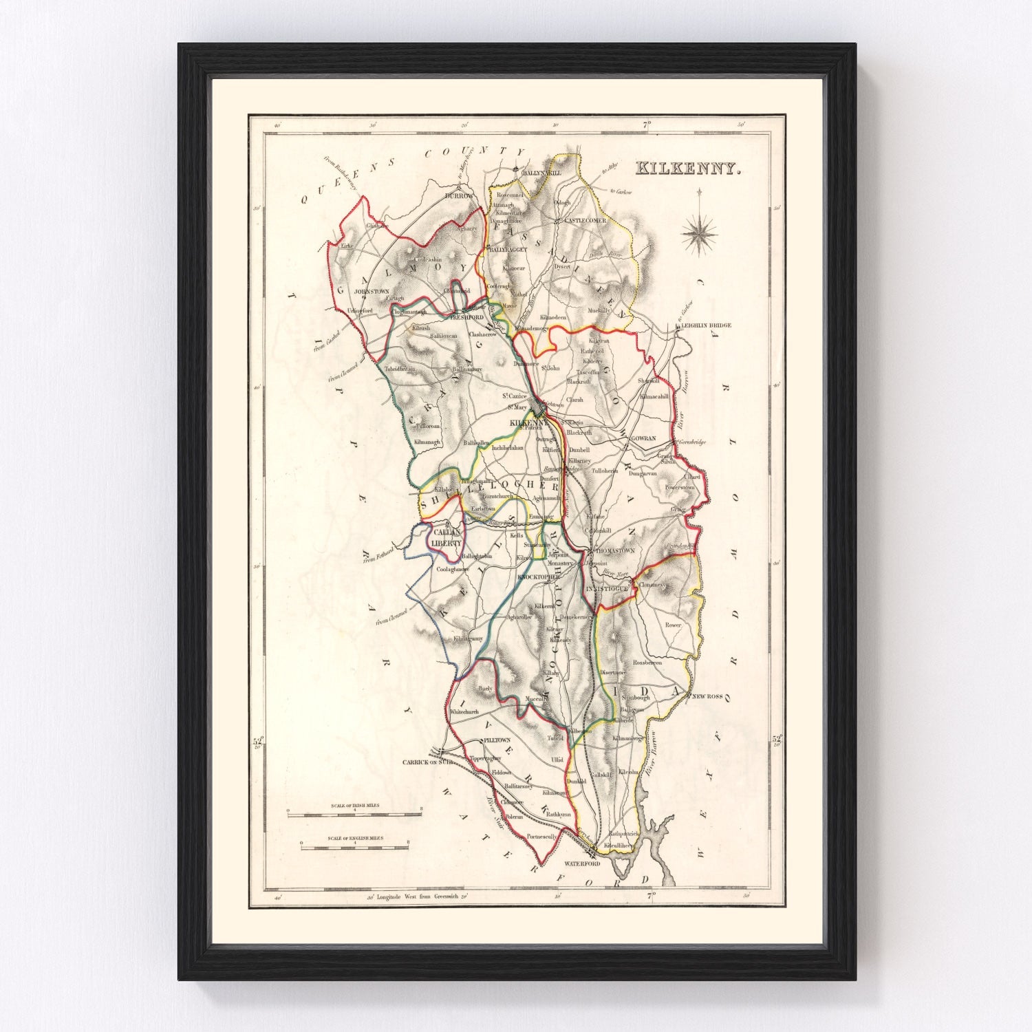 vintage map of Kilkenny County, Ireland, 1846