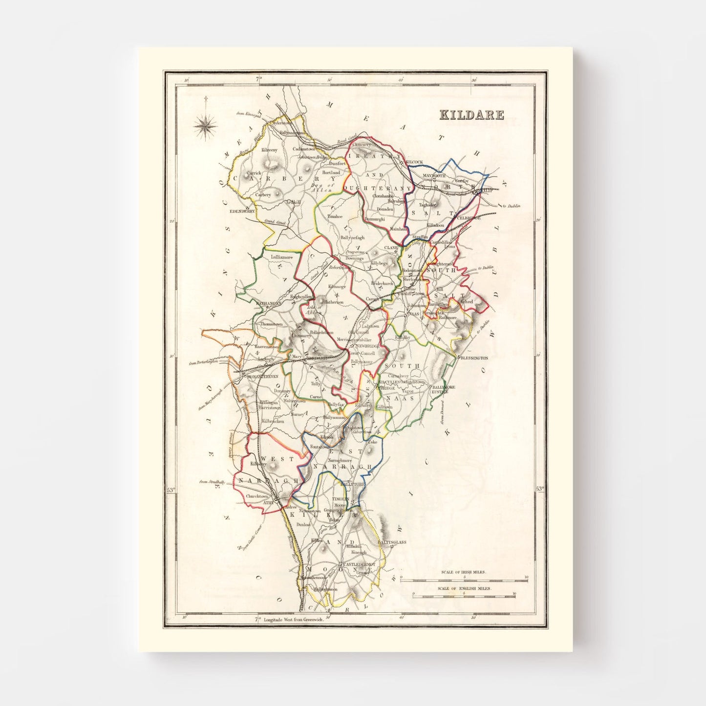Vintage Map of Kildare County, Ireland, 1846
