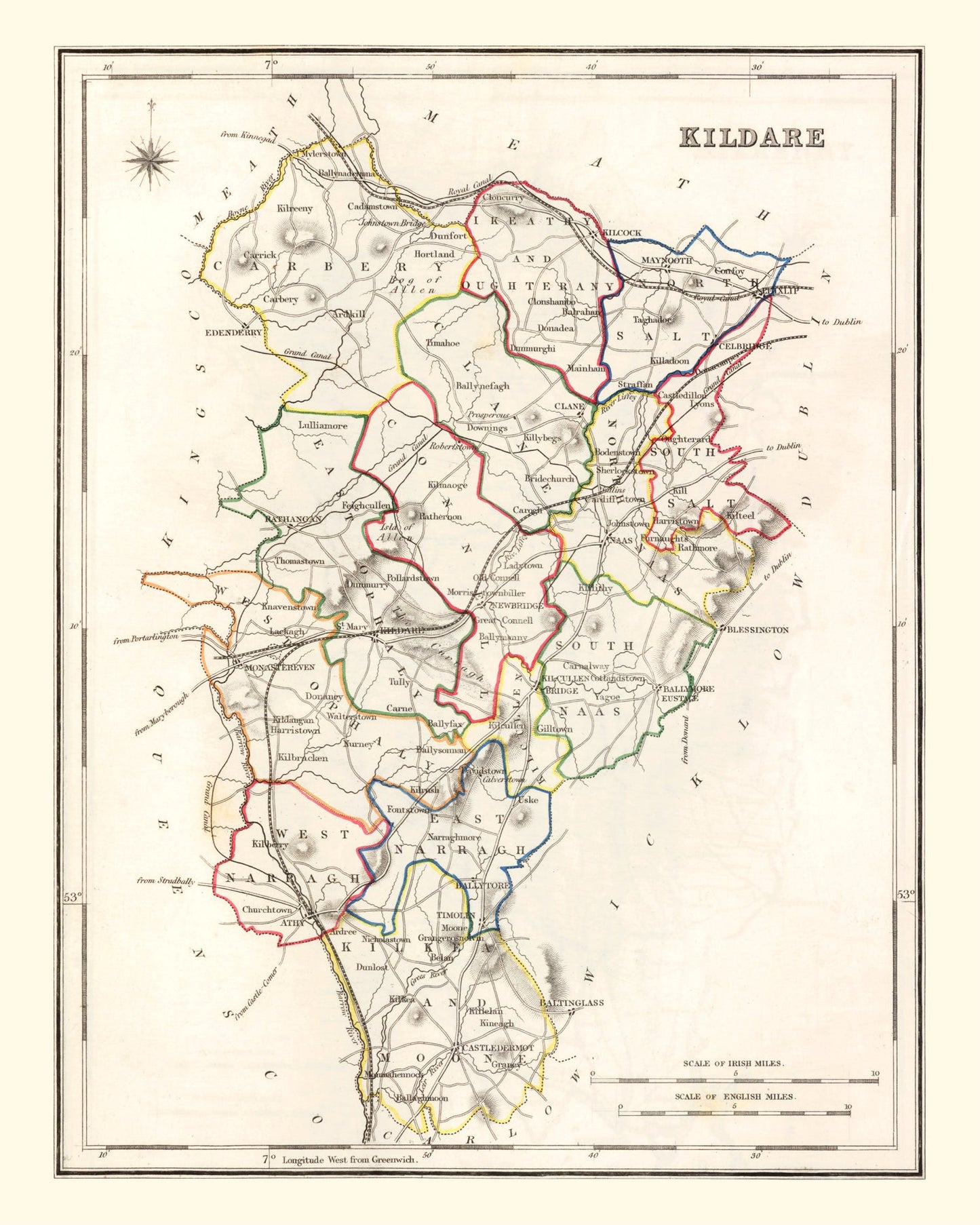 Vintage Map of Kildare County, Ireland, 1846