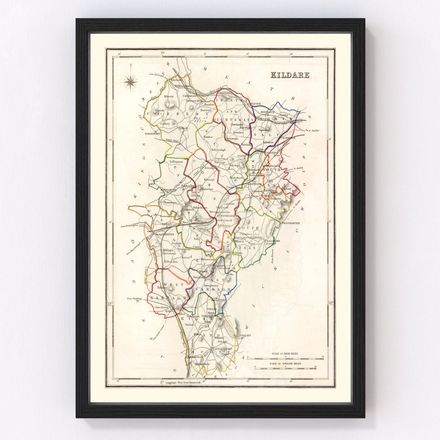 vintage map of Kildare County, Ireland, 1846