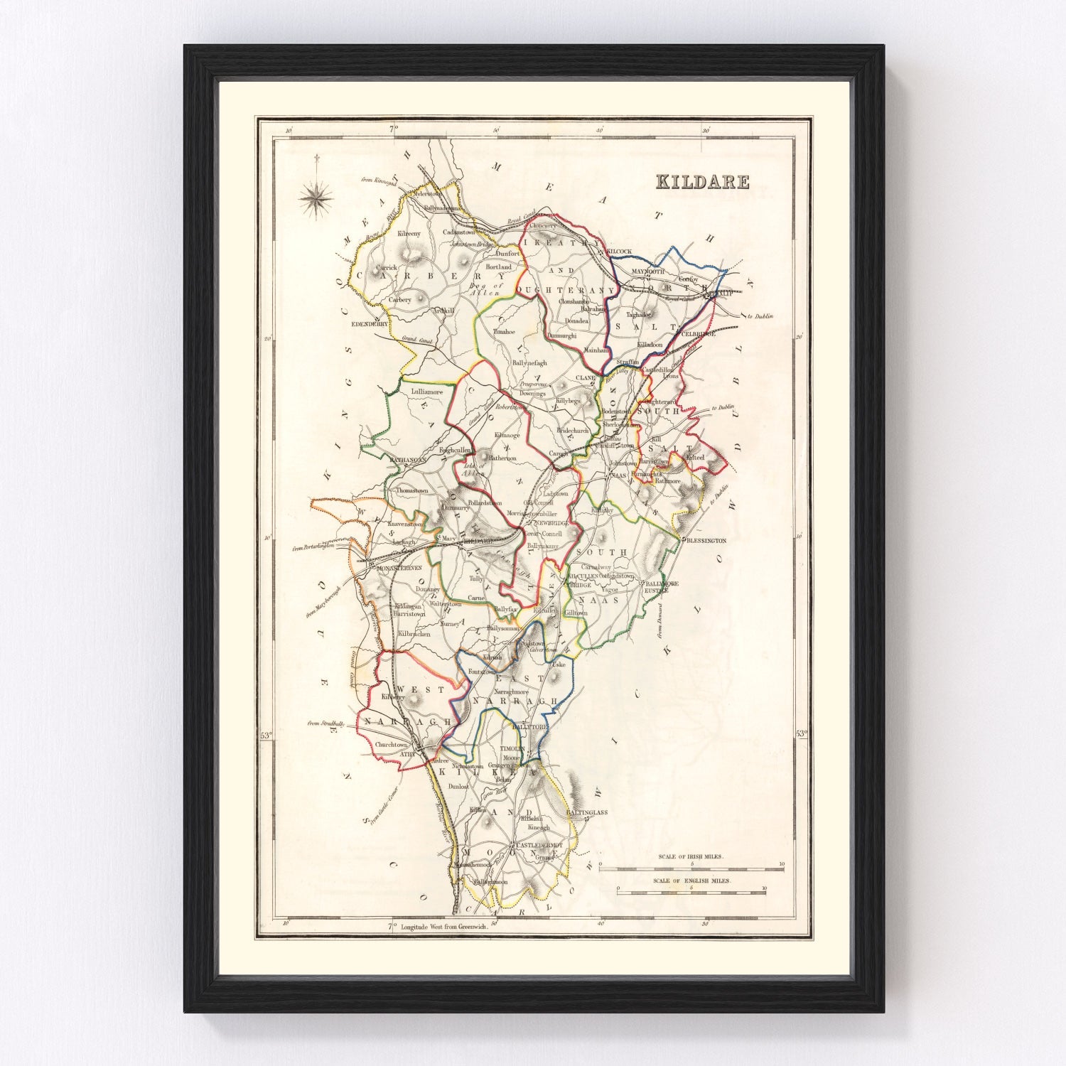 vintage map of Kildare County, Ireland, 1846