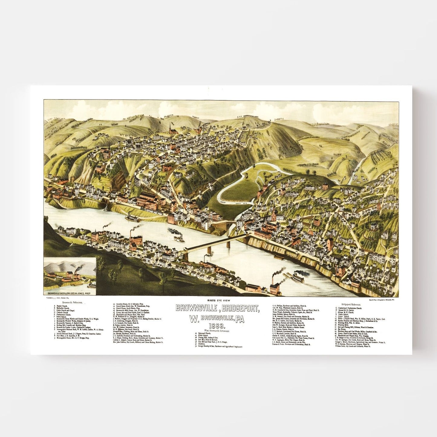 Vintage Map of Brownsville, Pennsylvania, 1883