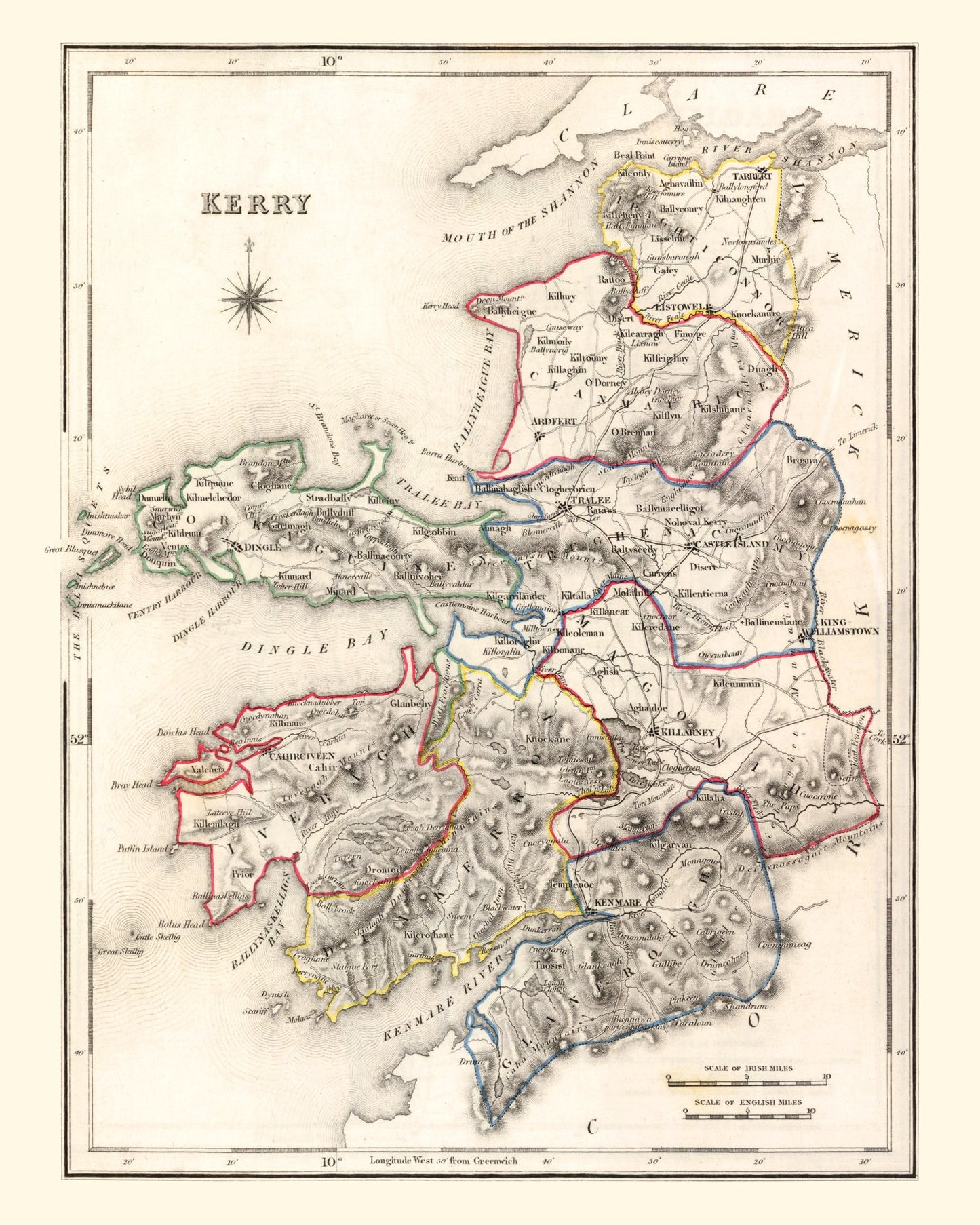Vintage Map of Kerry County, Ireland, 1846