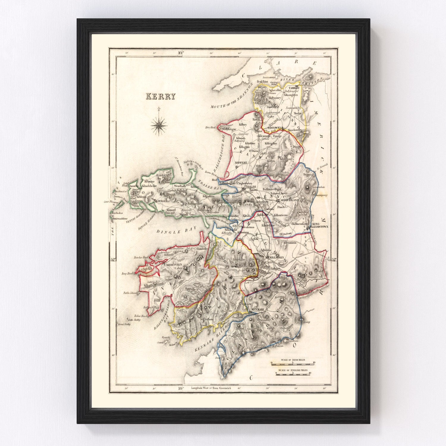 vintage map of Kerry County, Ireland, 1846