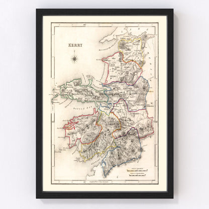 vintage map of Kerry County, Ireland, 1846