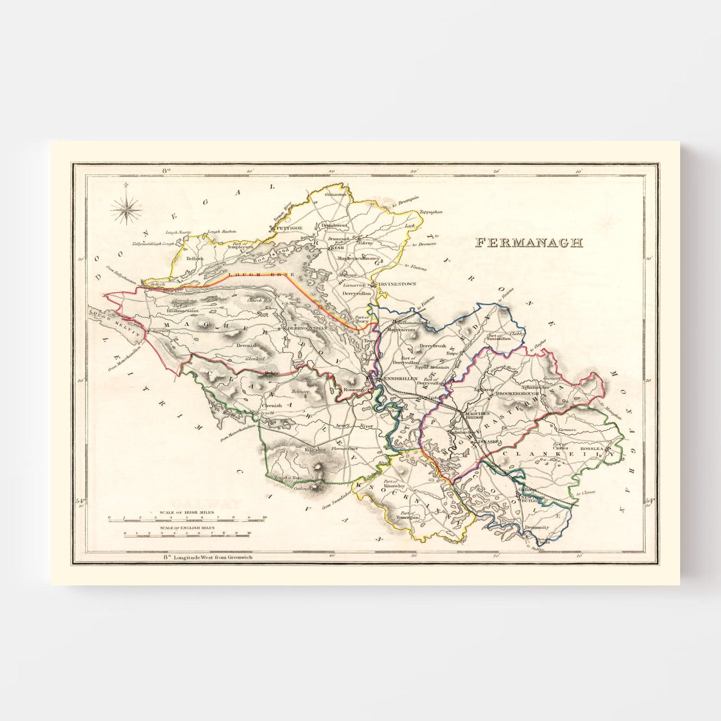 Vintage Map of Fermanagh County, Ireland, 1846