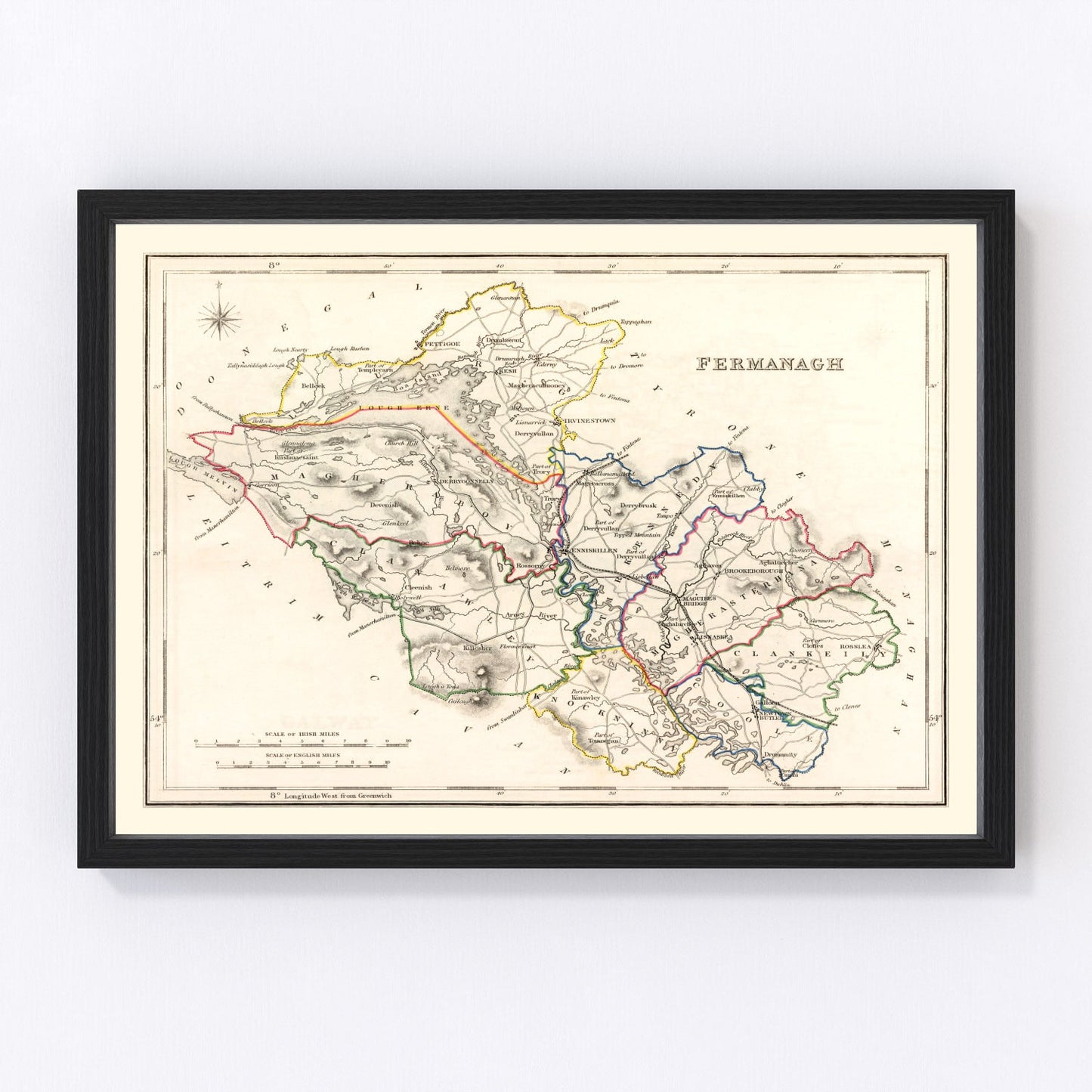 vintage map of Fermanagh County, Ireland, 1846