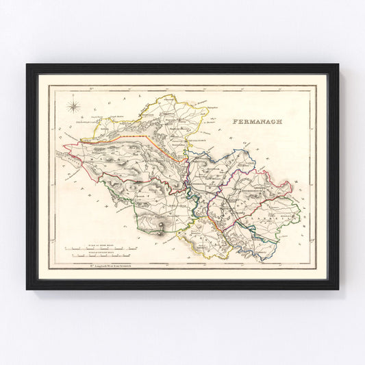vintage map of Fermanagh County, Ireland, 1846