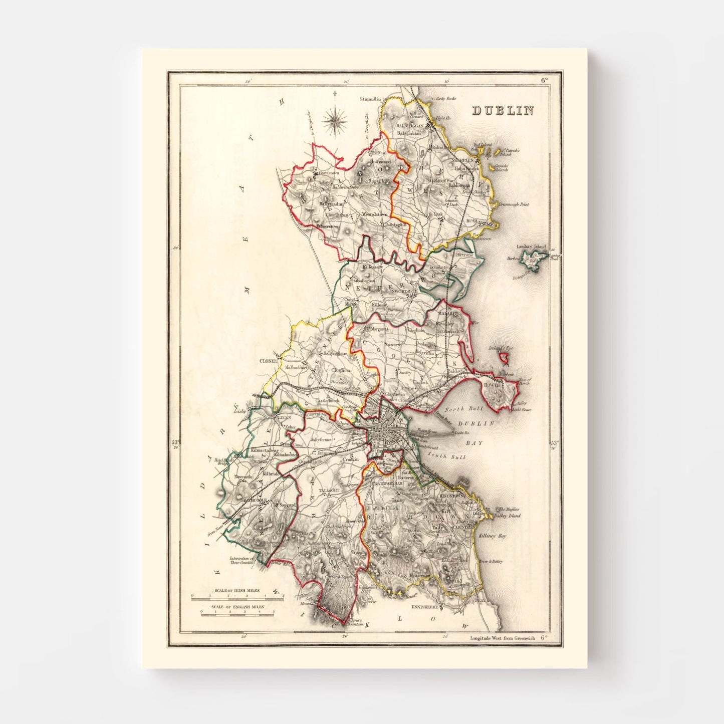 Vintage Map of County Dublin, Ireland, 1846