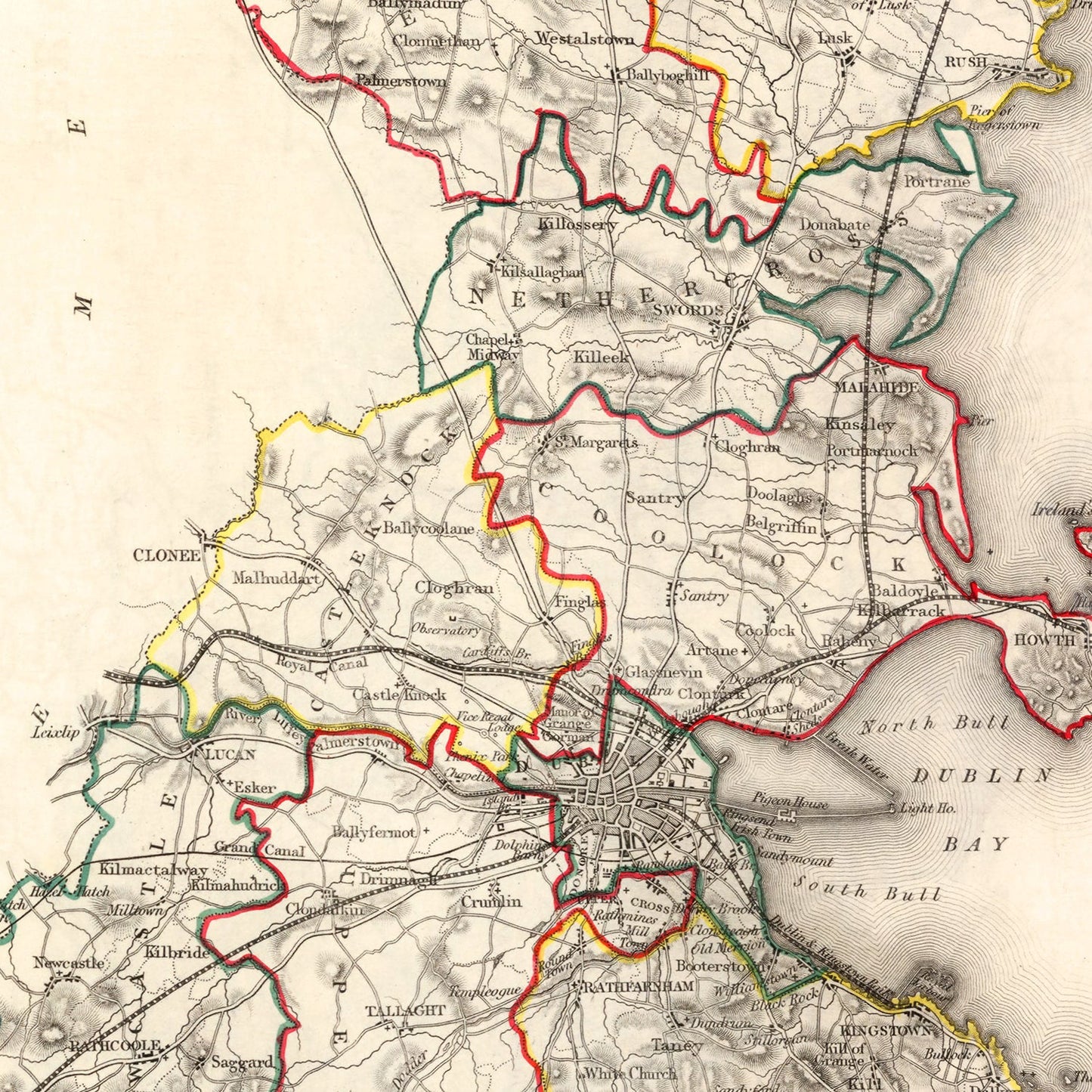 Vintage Map of County Dublin, Ireland, 1846