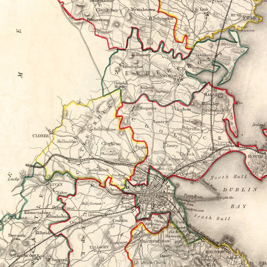 Vintage Map of County Dublin, Ireland, 1846
