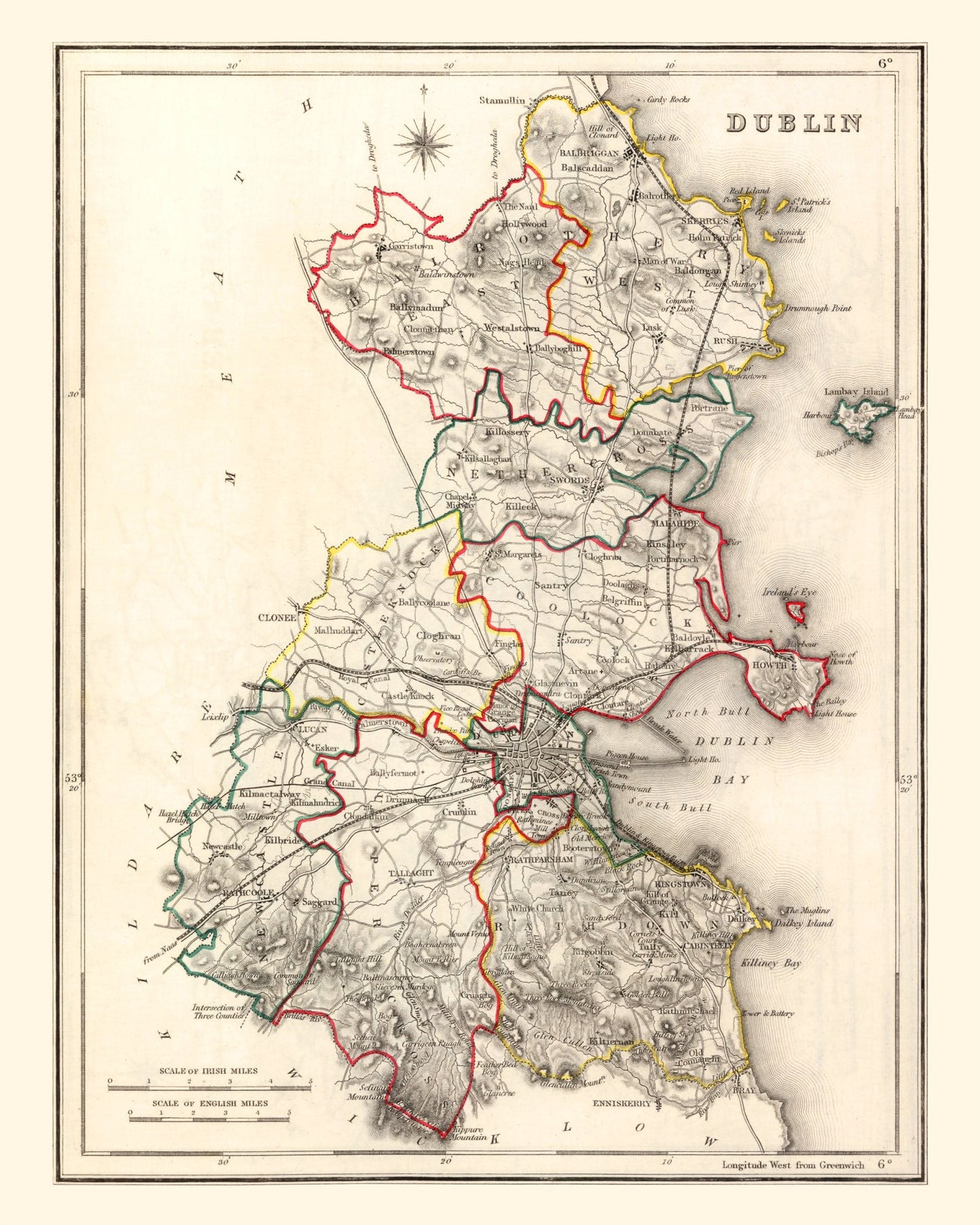 Vintage Map of County Dublin, Ireland, 1846