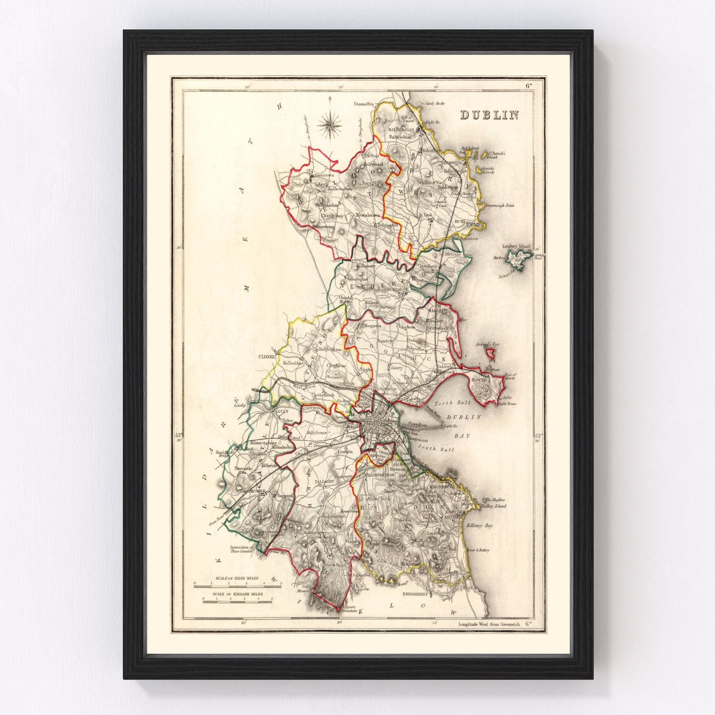 Vintage map of County Dublin, Ireland, 1846