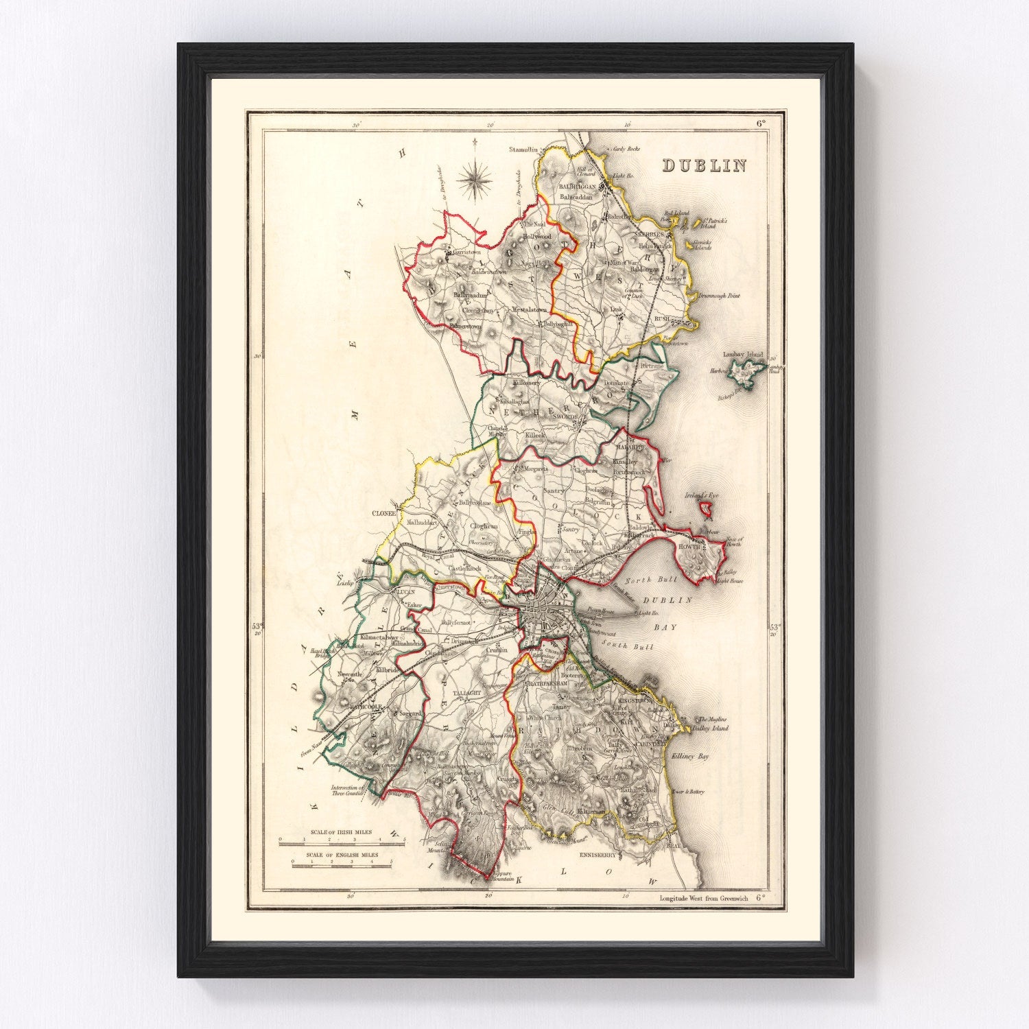 Vintage map of County Dublin, Ireland, 1846