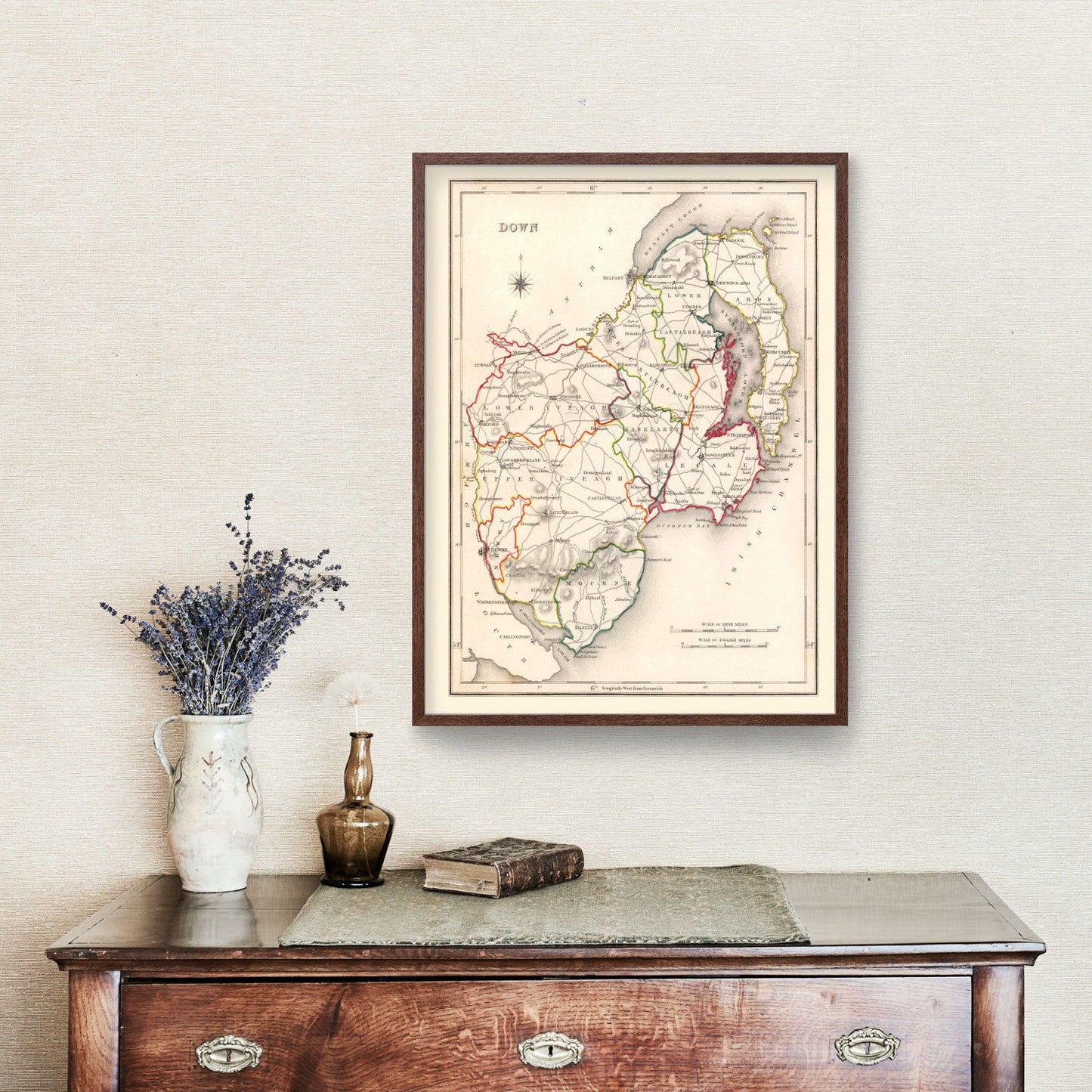 Vintage Map of County Down, Ireland, 1846
