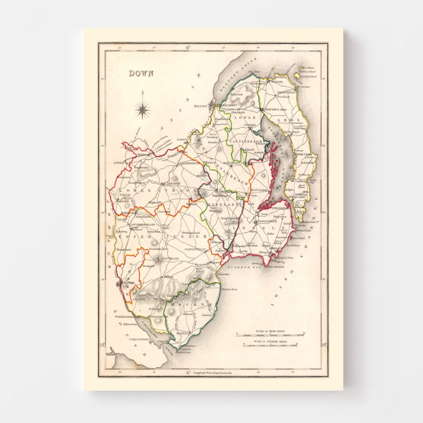 Vintage Map of County Down, Ireland, 1846