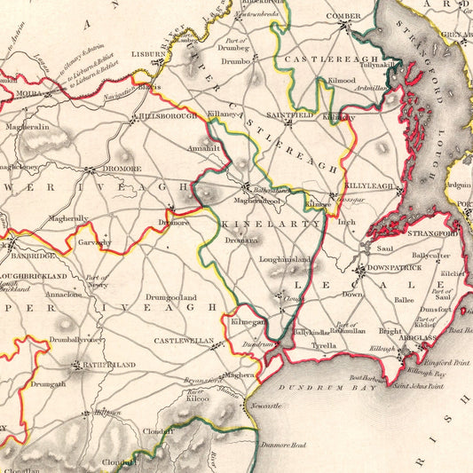 Vintage Map of County Down, Ireland, 1846