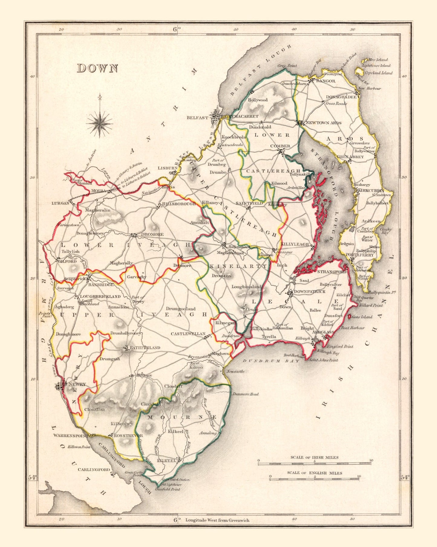 Vintage Map of County Down, Ireland, 1846