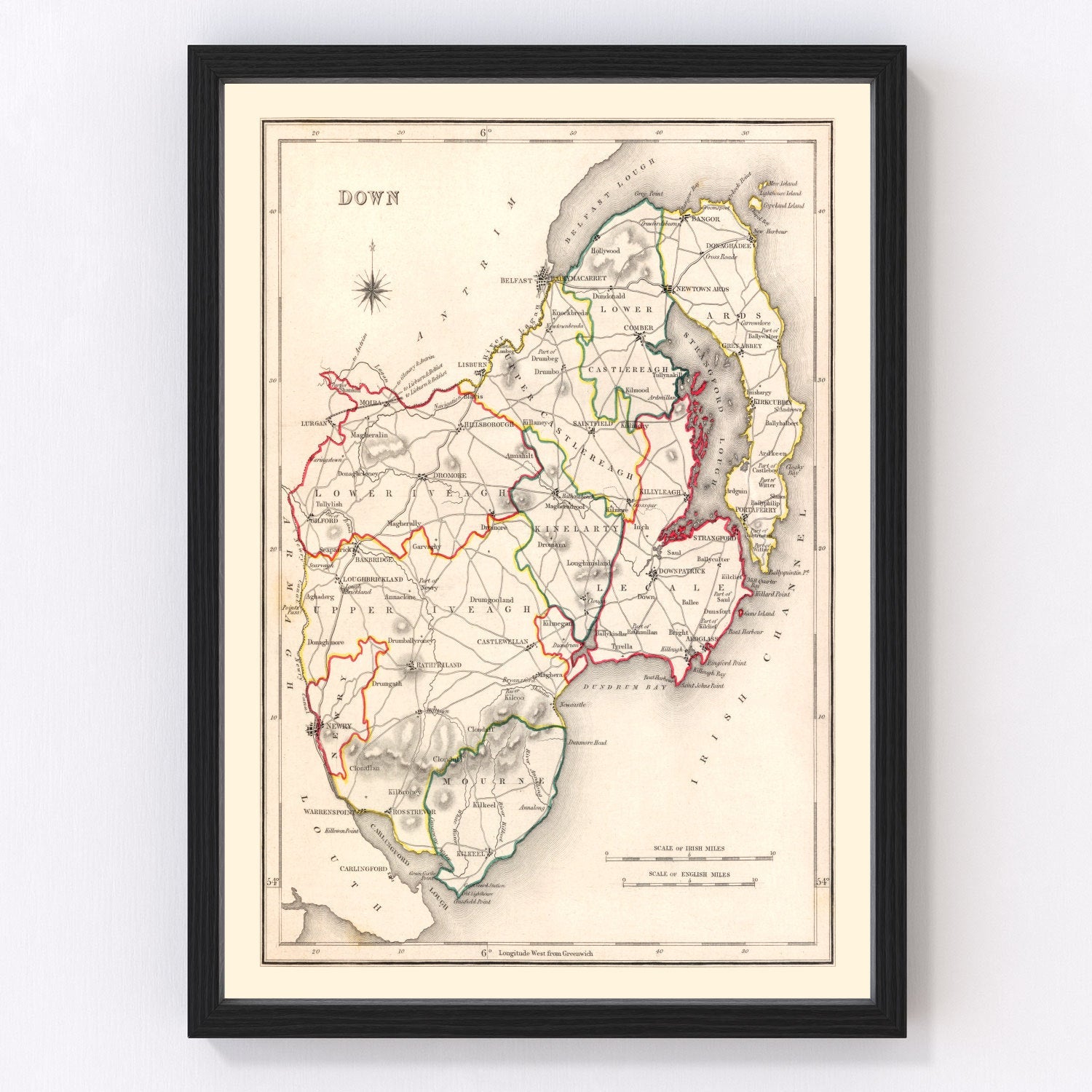 Vintage map of County Down, Ireland, 1846