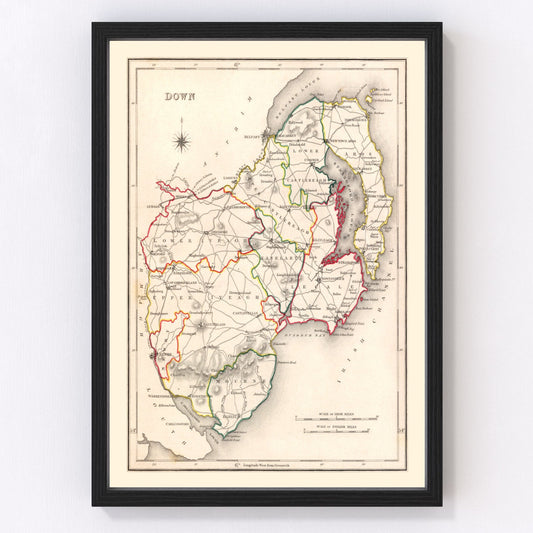 Vintage map of County Down, Ireland, 1846