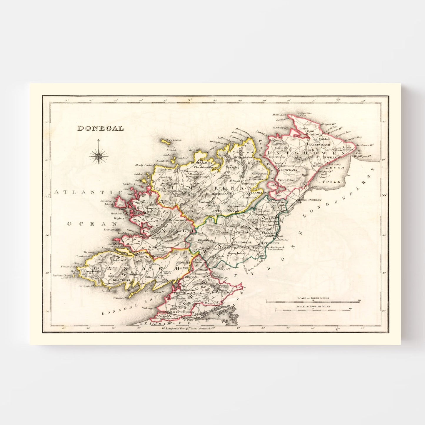 Vintage Map of Donegal County, Ireland, 1846