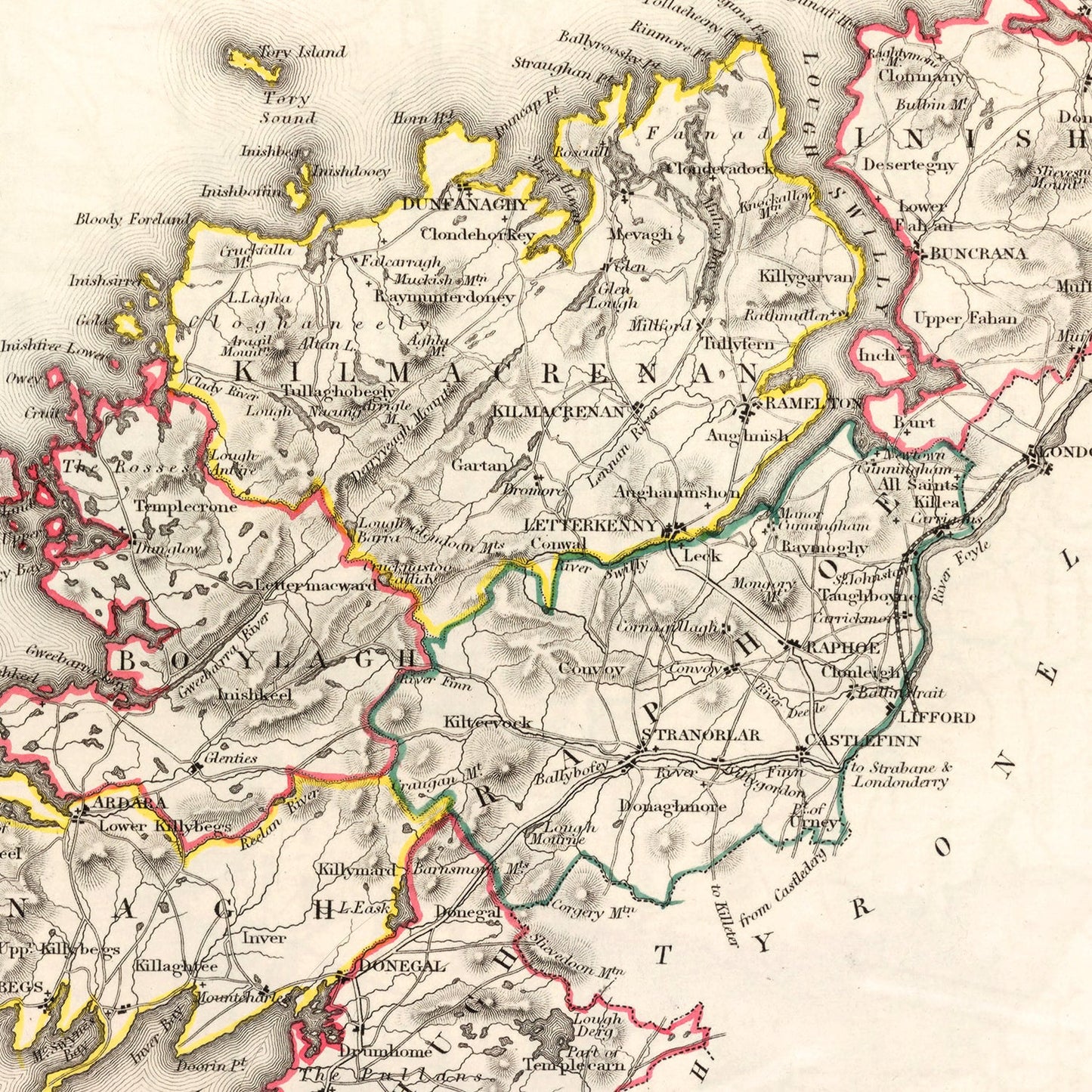 Vintage Map of Donegal County, Ireland, 1846