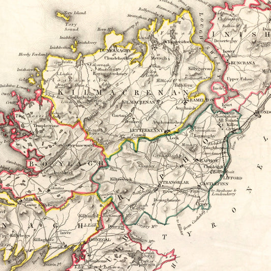 Vintage Map of Donegal County, Ireland, 1846