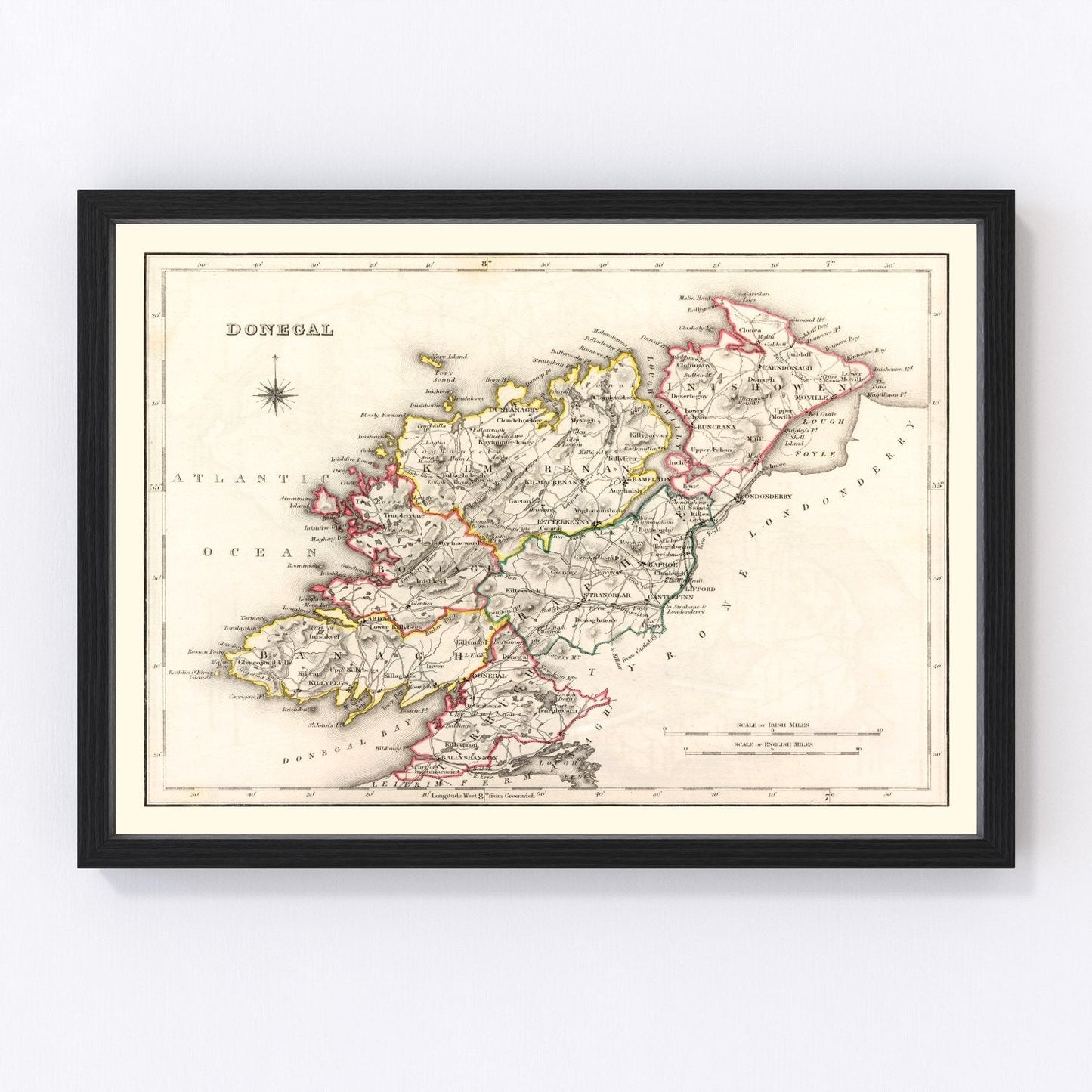 vintage map of County Donegal, Ireland, 1846